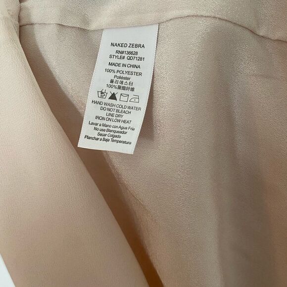 Naked Zebra Greige Roll Tab Sleeve Dress Top Mini Shirt Beige cream size small S - Picture 5 of 8